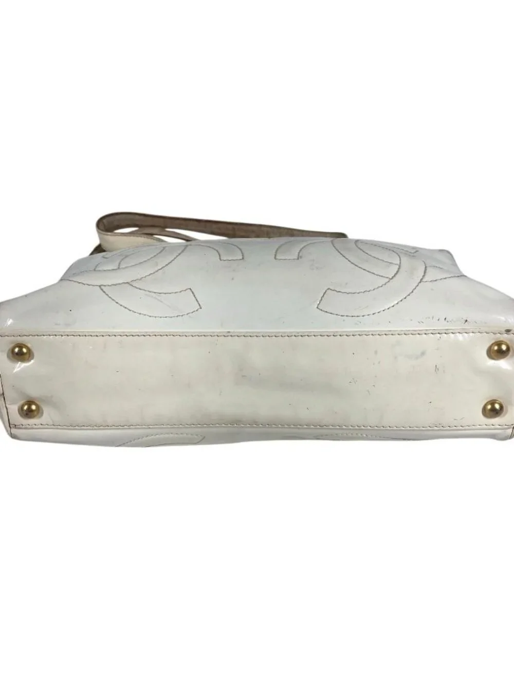 Chanel Shoulder Bag Logo Triple Coco CC Enamel White